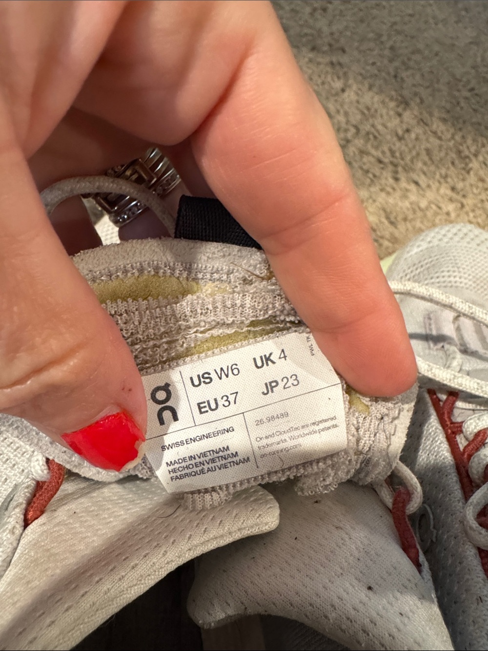 On Running Women's White, Red & Light Green Cloudnova Athletic Shoes - Picture 8 of 8